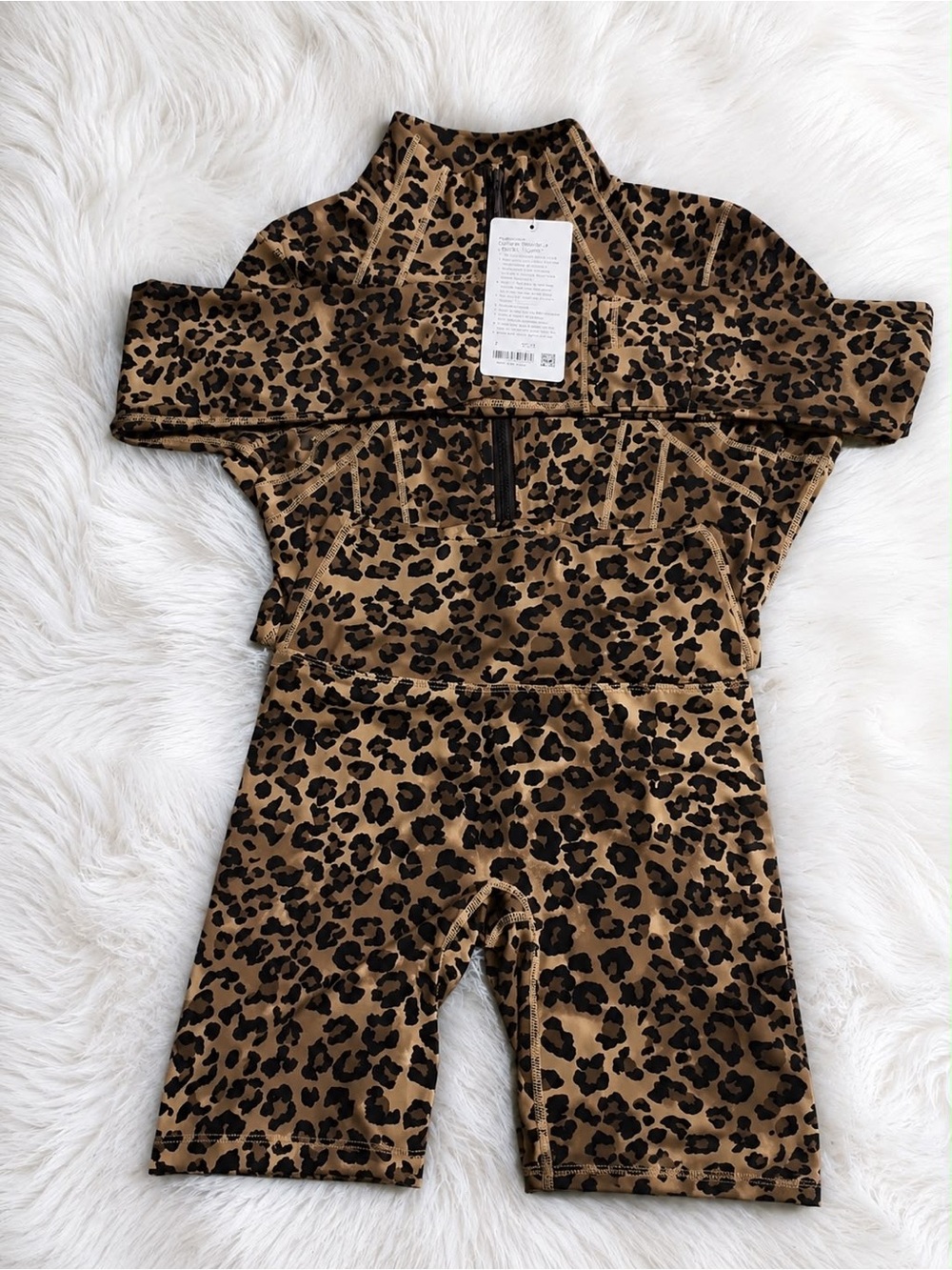 Kids Leopard Print Bike Shorts and Top Set - Brown